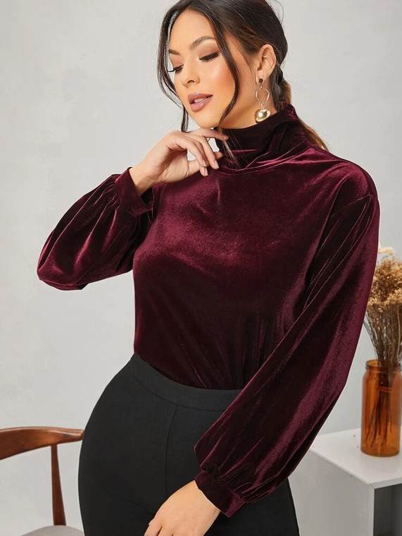 Fifth Avenue Womens High Neck Detail Velvet Stitched Western Top - FAWWT13