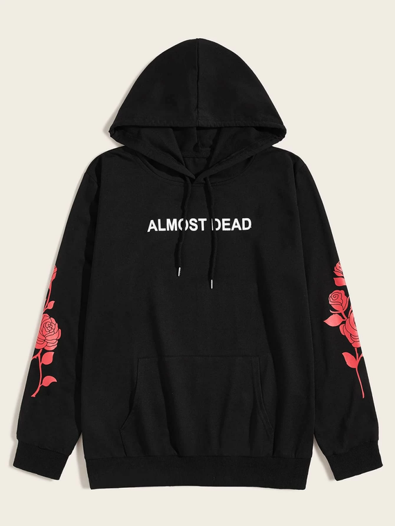 Fifth Avenue DIFT66 Floral Almost Dead Print Print Hoodie - Black