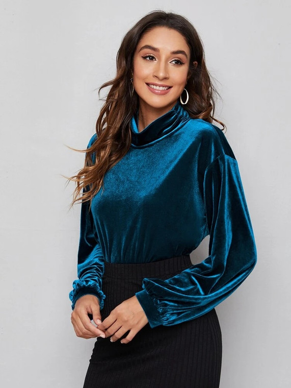 Fifth Avenue Womens High Neck Detail Velvet Stitched Western Top - FAWWT18