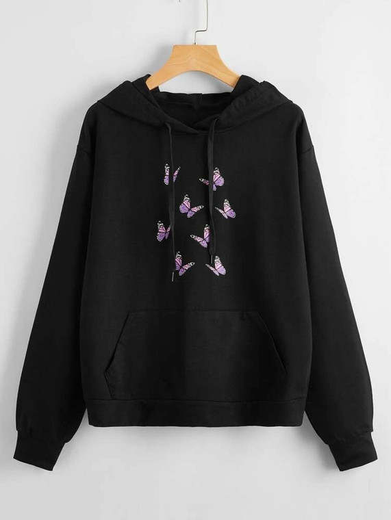 Fifth Avenue DIFT89 Butterfly Front Print Hoodie - Black