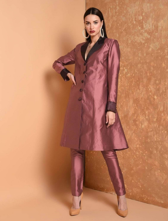 Fifth Avenue Women's TPS511 Blended Silk Kurti and Pants Set - Pink