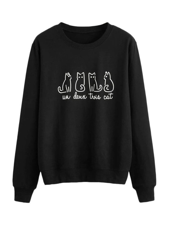 Fifth Avenue DIFT220 Cat Printed Sweatshirt - Black