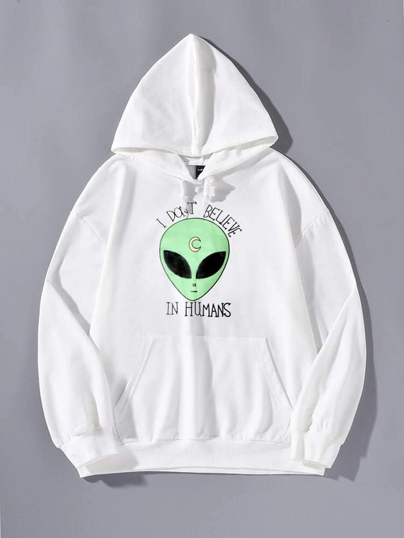 Fifth Avenue DIFT224 Alien Print Hoodie - White