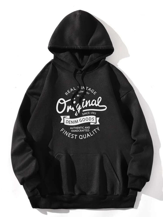 Fifth Avenue DIFT263 Vintage Print Hoodie - Black
