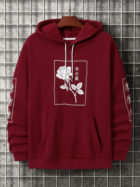 Fifth Avenue DIFT273 Floral Print Hoodie - Maroon