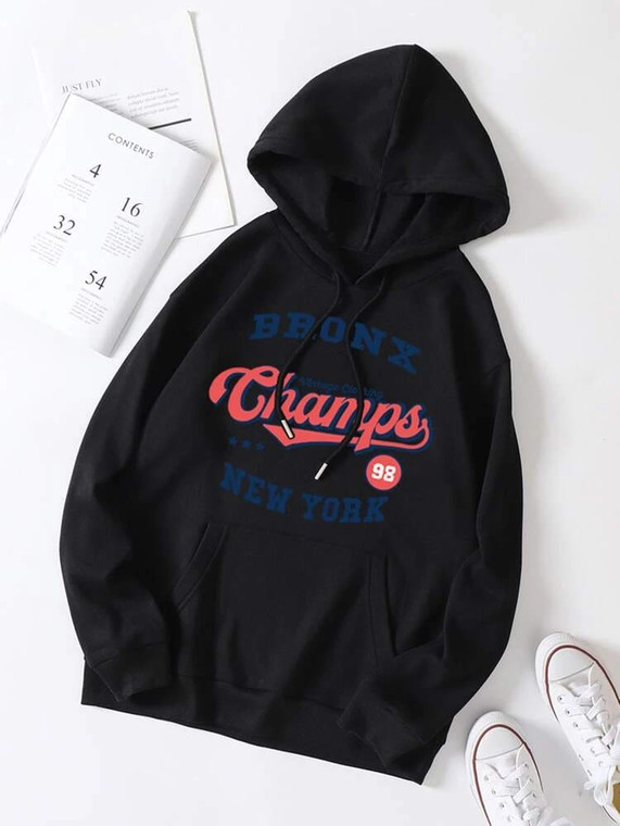 Fifth Avenue DIFT287 Bronx Print Hoodie - Black