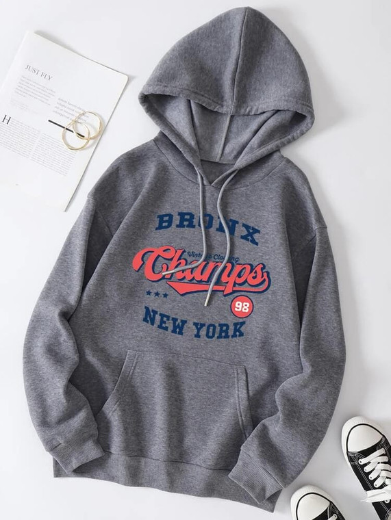 Fifth Avenue DIFT287 Bronx Print Hoodie - Charcoal