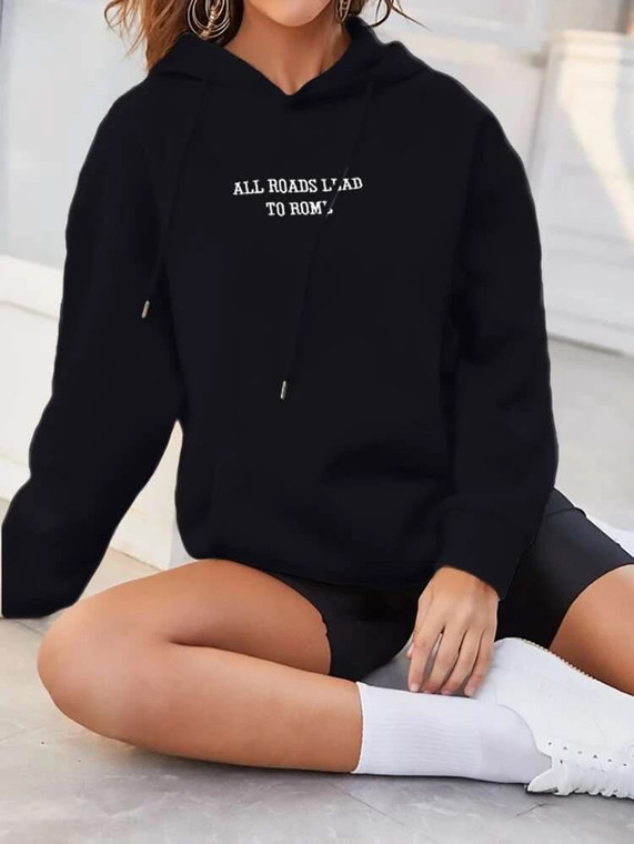 Fifth Avenue DIFT289 All Roads Lead To Rome Print Hoodie - Black