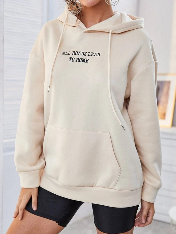 Fifth Avenue DIFT289 All Roads Lead To Rome Print Hoodie - Cream