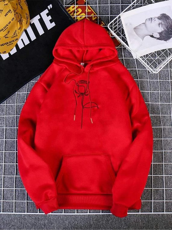Fifth Avenue DIFT305 Floral Print Hoodie - Red