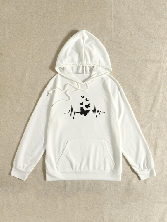 Fifth Avenue DIFT308 Butterfly Print Hoodie - White