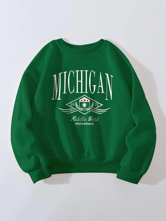Fifth Avenue DIFT347 Michigan Printed Sweatshirt - Green