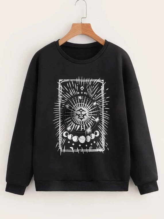 Fifth Avenue DIFT377 Moon Printed Sweatshirt - Black