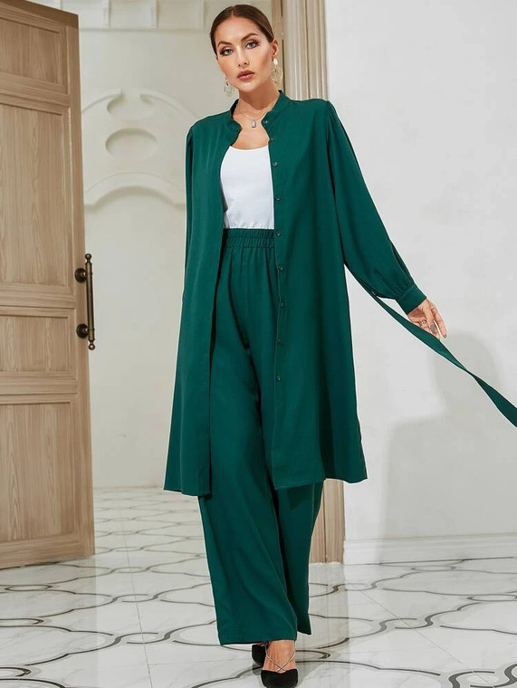 Fifth Avenue Women's Georgette Long Button Coat and Pants Set - FAWGTPS3