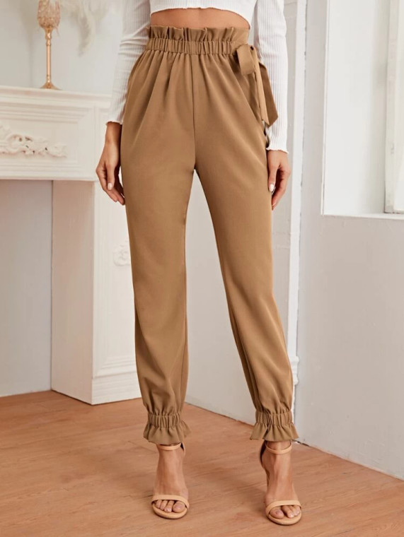 Fifth Avenue Women's Georgette Tie Detail Elastic Waist Pants FAWEWP3