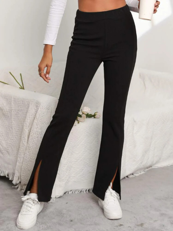 Fifth Avenue Women's Elastic Waist Flare Detail Front Slit Pants FAWLP15