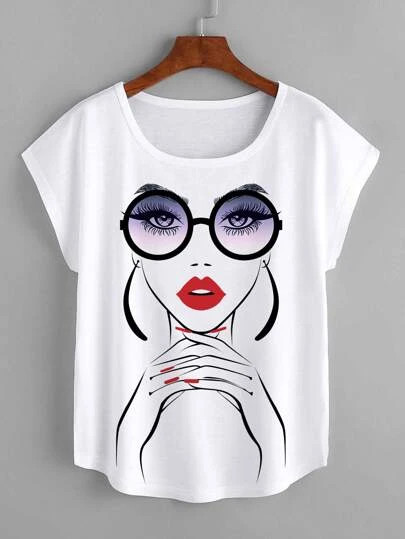 Fifth Avenue Women's Dolman DIFT508 Printed T-Shirt - White