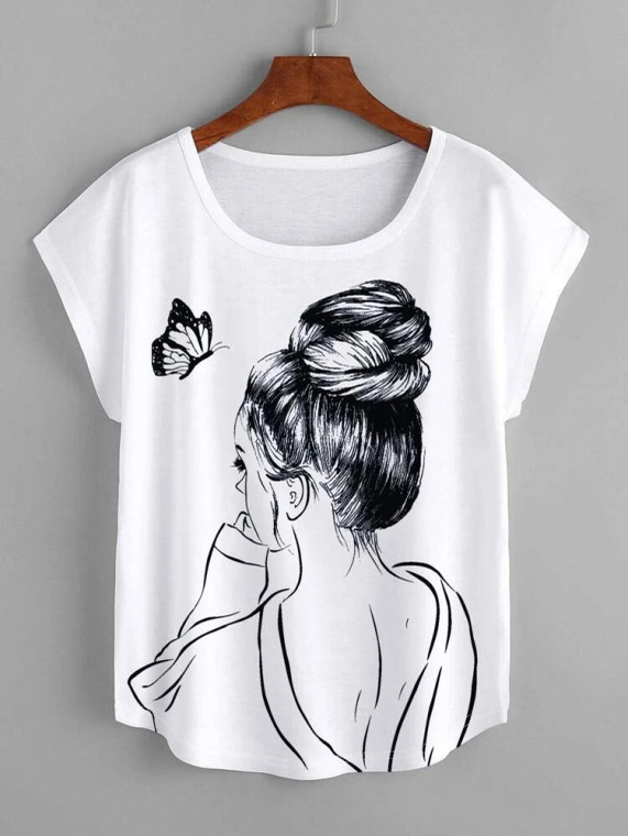 Fifth Avenue Women's Dolman DIFT511 Printed T-Shirt - White