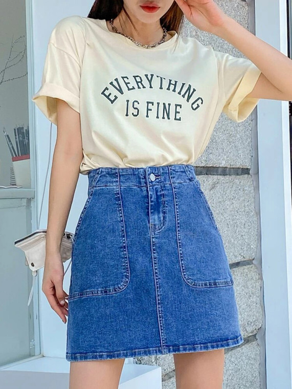 Fifth Avenue DIFT521 Oversized Fine Printed T-Shirt - Cream