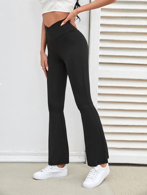 Fifth Avenue Women's Flared Detail Overlap Waist Wide Leg Jogger Pants FAWFJP11