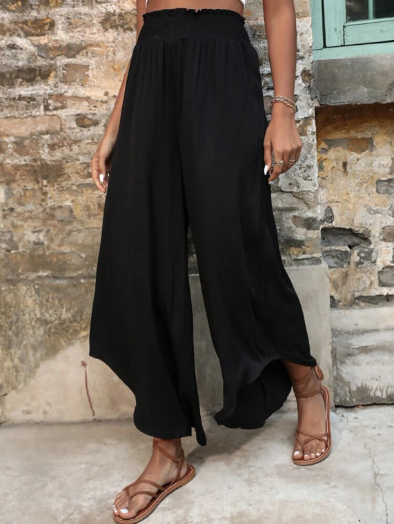 Fifth Avenue Women's Elastic Wide Waist Detail Wide Leg Pants FAWLP23