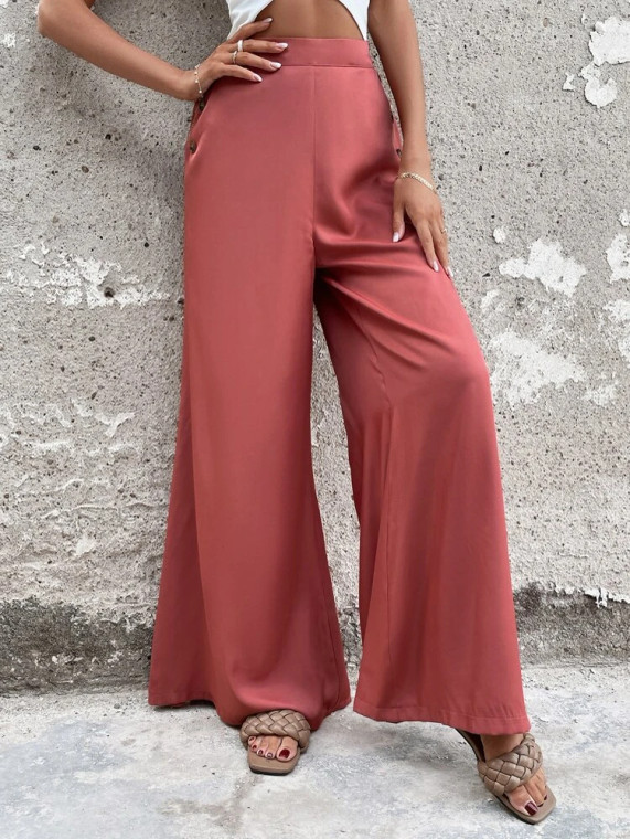 Fifth Avenue Women's Button Detail Wide Leg Pants FAWLP28