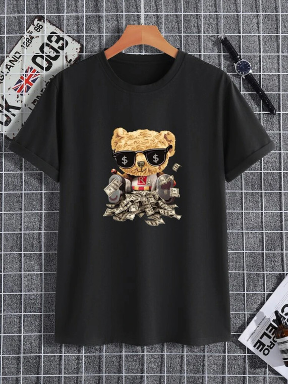 Fifth Avenue Money Bear Printed MIFT86 T-Shirt - Black
