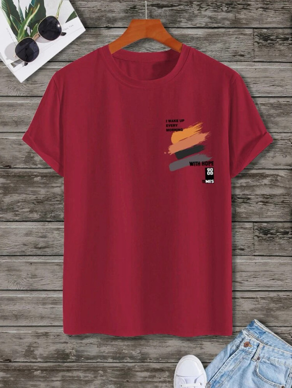 Fifth Avenue Paint Text Printed MIFT147 T-Shirt - Maroon