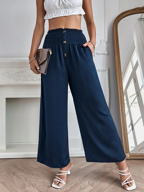 Fifth Avenue Women's Shirred Waist Button Detail Pants FAWLP48