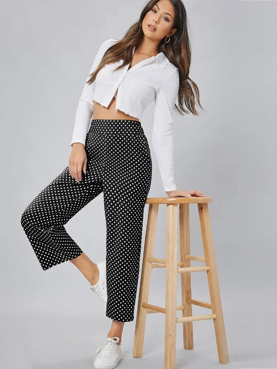 Fifth Avenue Women's Polka Dot Print Wide Leg Detail Pants FAWLP54