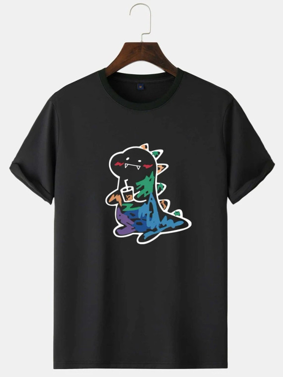 Fifth Avenue Multi Color Dragon Printed MIFT198 T-Shirt - Black
