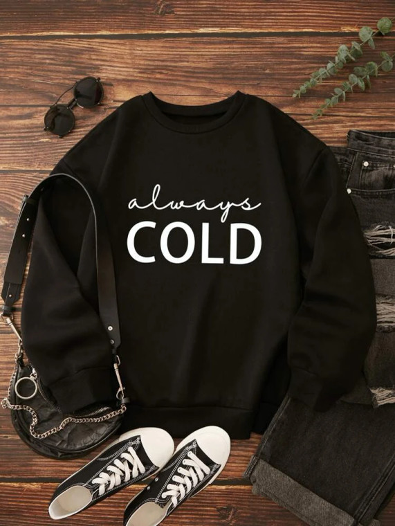 Fifth Avenue DIFT742 Yes Im Cold Printed Sweatshirt - Black