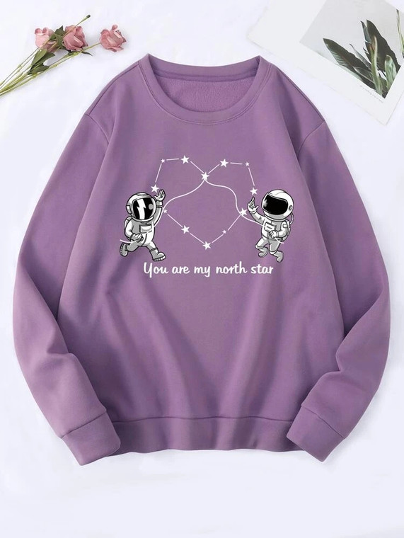 Fifth Avenue DIFT753 Space North Star Printed Sweatshirt - Purple