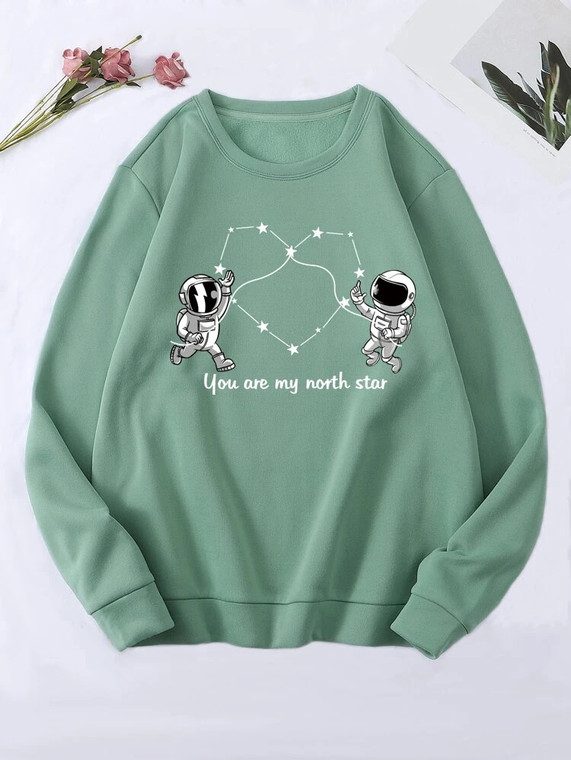 Fifth Avenue DIFT753 Space North Star Printed Sweatshirt - Mint Green