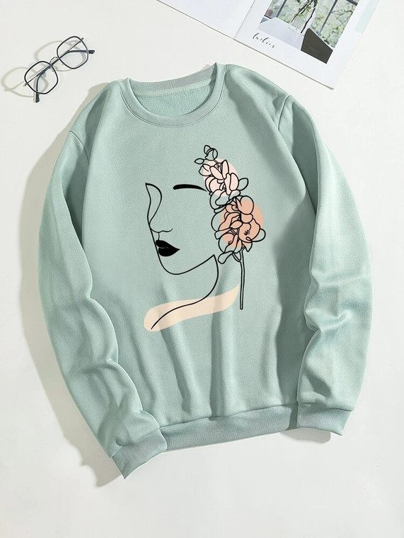 Fifth Avenue DIFT757 Figure Printed Sweatshirt - Mint Green