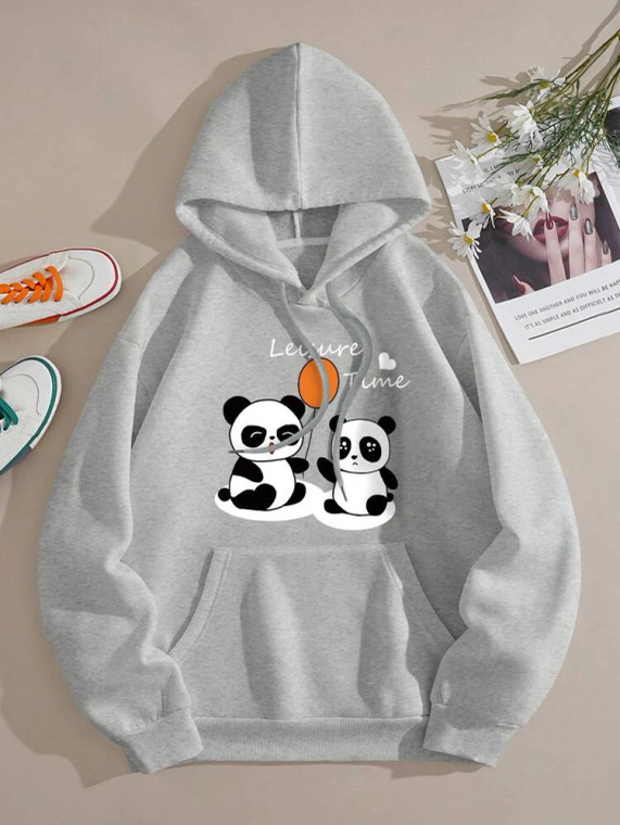 Fifth Avenue DIFT768 Panda Print Hoodie - Grey
