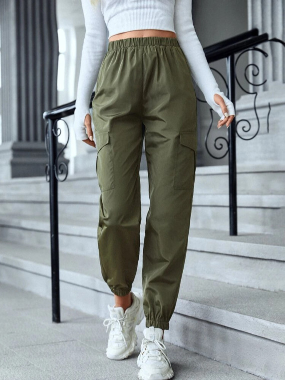 Fifth Avenue Women's Elastic Waist Cargo Pocket Detail Pants FAWLP78