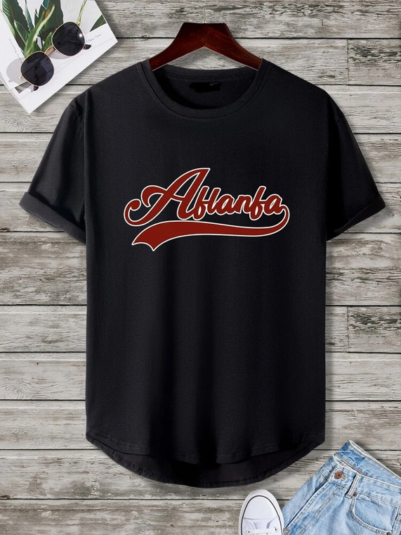Fifth Avenue Atlanta Printed MIFT354 AOKI Dip Hem T-Shirt - Black