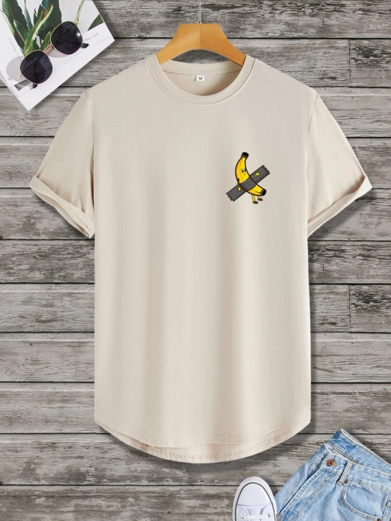 Fifth Avenue Banana Pocket Printed MIFT384 AOKI Dip Hem T-Shirt - Cream