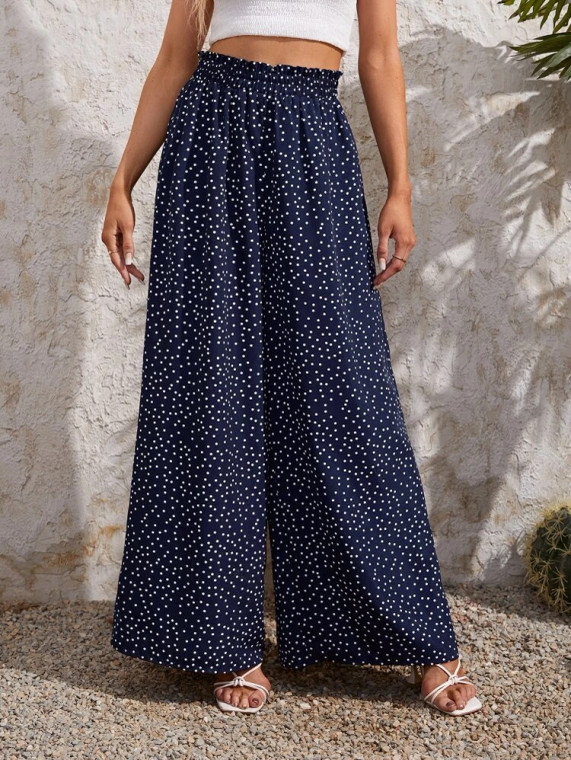Fifth Avenue Women's Elastic Waist Polka Dot Detail Pants FAWLP95