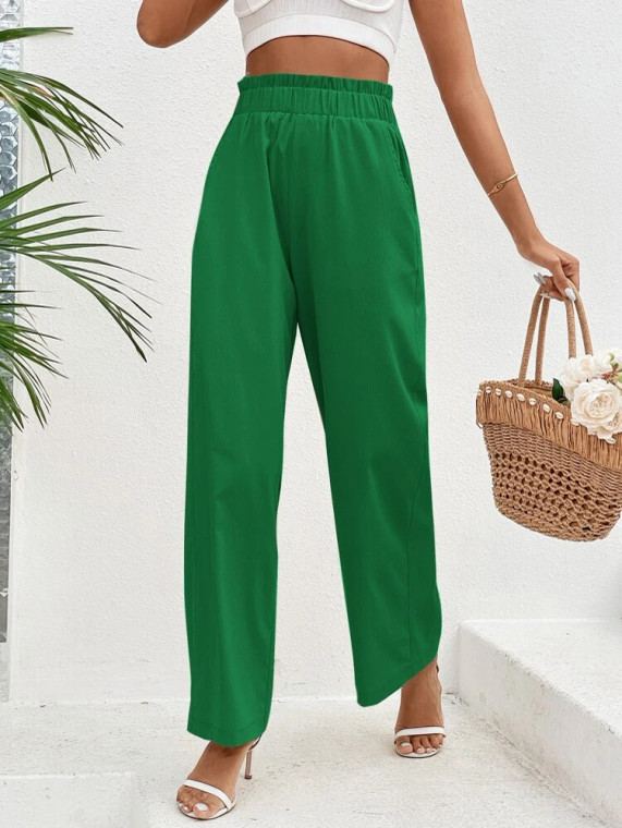Fifth Avenue Women's Elastic Paperbag Waist Pocket Detail Pants FAWLP103