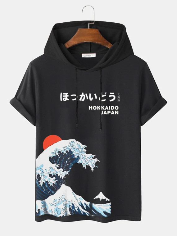 Fifth Avenue Wave Print MIFT420 Hooded ROKA T-Shirt - Black