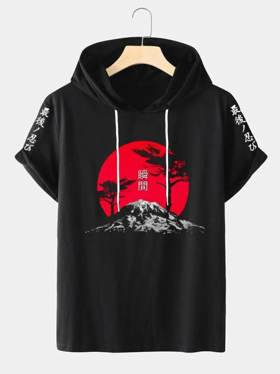 Fifth Avenue Japanese Print MIFT423 Hooded ROKA T-Shirt - Black