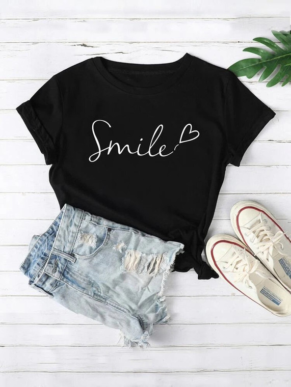 Womens Premium Cotton Printed T-Shirt - APRIN56 - Black