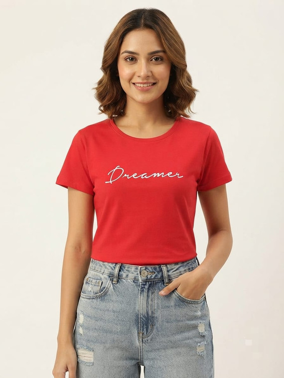 Women's Printed Detail Cotton T-Shirt MEPST588