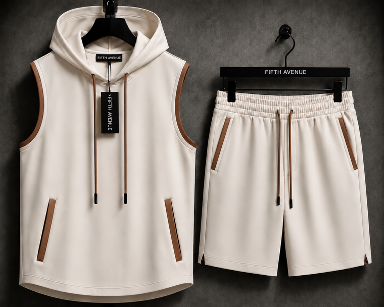 Mens Sleeveless Hooded T-Shirt and Shorts Set - FAMTSS1