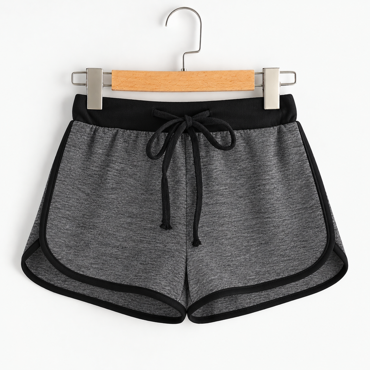 Fifth Avenue Women's French Terry Dolphin Contrast Hem Shorts - Charcoal and Black