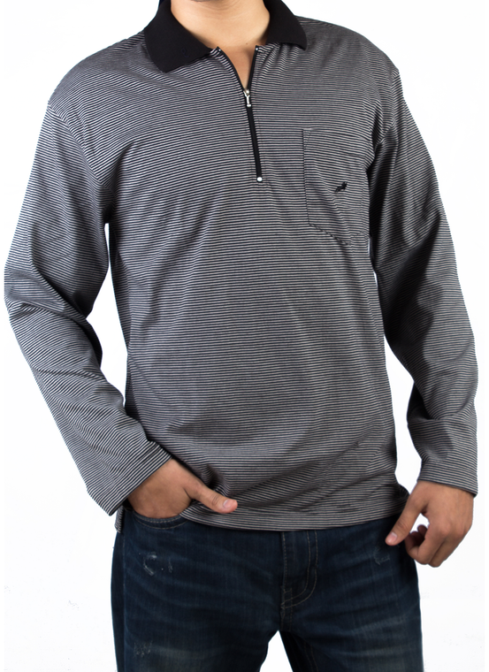 Grey Full Sleeve Polo by Oxford Garments