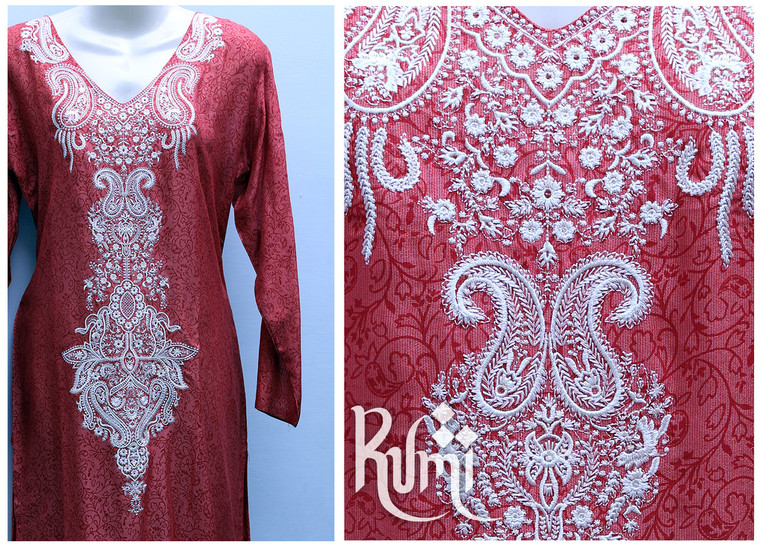 Red Paisleys Stitched Kurti by Rumi
