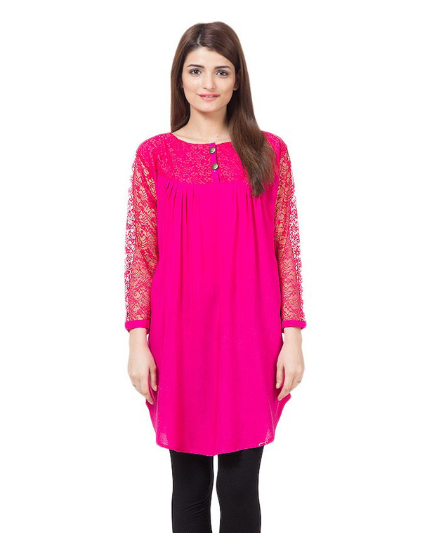 Pink Cotton and Net Top For Women by Tee Tall